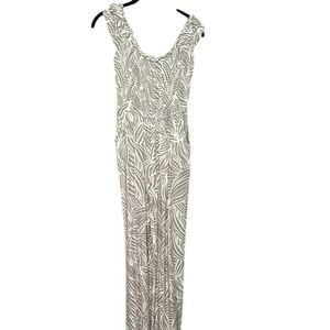 Jessica Simpson Women's XS Jumpsuit Olive Green White Tropical Palm Sleeveless